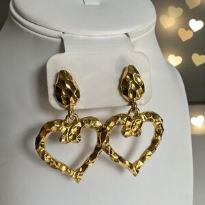 Premier Designs Gold Tone Hammered Heart Drop Stud Earrings CC